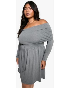 Boohoo Plus Jersey Off Shoulder Skater Dress - Grey