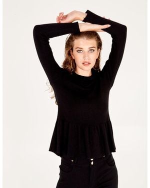 Blue Vanilla Frill High Neck Peplum Jumper - Black