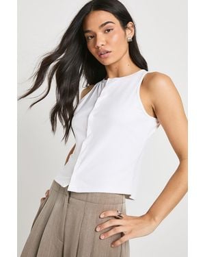 Boohoo Peached Sculpt Popper Through Short Sleeve Top - White