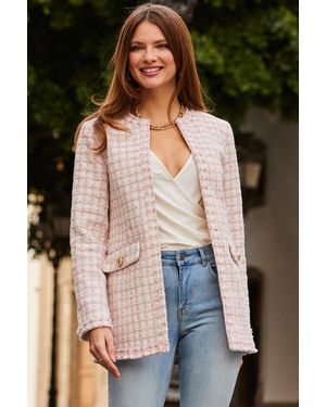 Sosandar Boucle Collarless Blazer With Detail - Pink