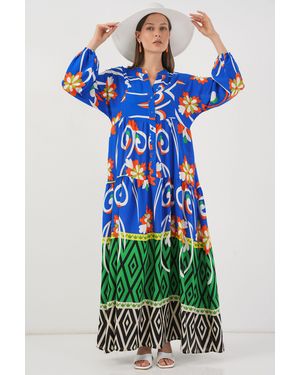 Bigdart Geprinte V-Hals Maxi Jurk - Blauw