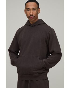 BoohooMAN Regular Fit Premium 480Gsm Washed Over The Head Hoodie - Grey