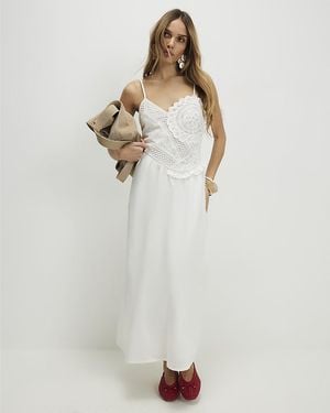 River Island Midi Dress Patchwork Lace Cotton - White