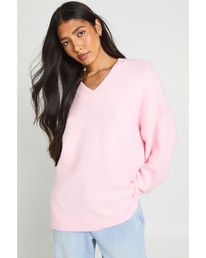 Boohoo Tall Super Soft V Neck Oversized Jumper - Pink