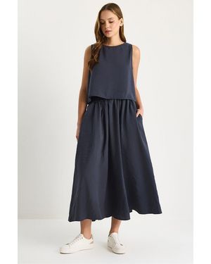 Bianco Lucci Sleeveless Scoop Neck Tank Top And Midi Skirt Co-Ord Set - Blue