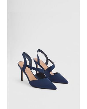 Wallis Wide Fit Everly Satin Asymmetric Pointed Stiletto High Heel Courts - Blue