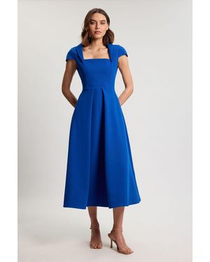 Karen Millen Square Neck Tailored Full Skirted Maxi Dress - Blue