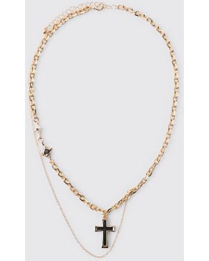 BoohooMAN Layered Gothic Cross Necklace Iron - Blue