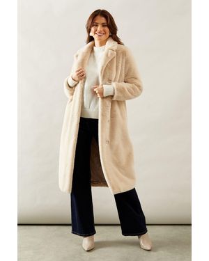 Wallis Midi Faux Fur Coat - Natural