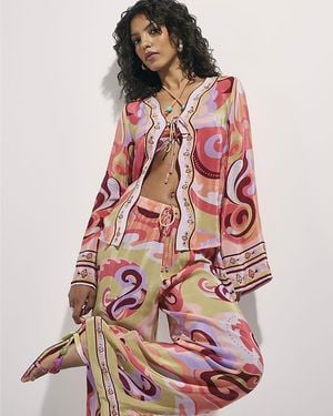 River Island Cover Up Swirl Floral Terry De Havilland Viscose - Brown