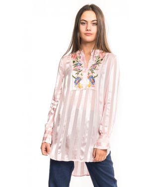 French Connection Katalina Striped Floral Embroidered Blouse - Pink