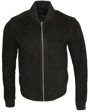 Infinity Leather Varsity Soft Suede Bomber Jacket - Black