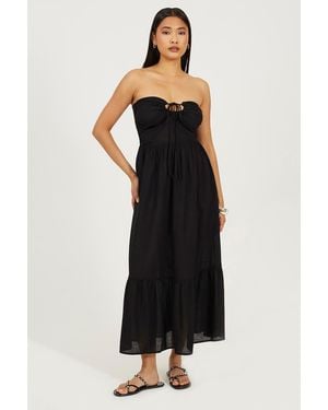 Brave Soul Strapless Tiered Midi Dress - Black
