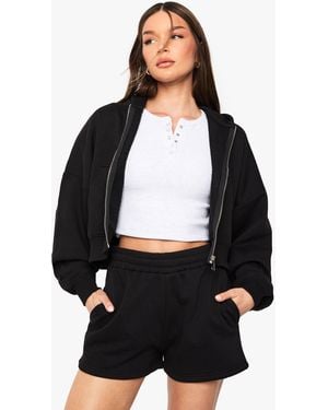 Boohoo Boxy Balloon Sleeve Oversized Zip Through Hoodie - Black