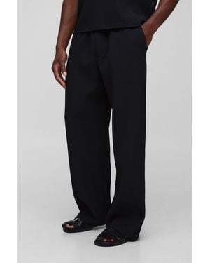 BoohooMAN Elasticated Wide Leg Pleated Trousers - Black