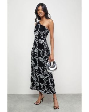 Oasis Velvet Sequin One Shoulder Midi Dress - White