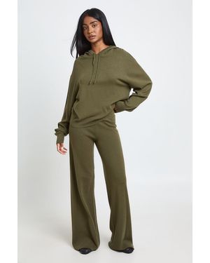 Boohoo Hooded Top And Wide Leg Trouser Knitted Co-Ord - Green