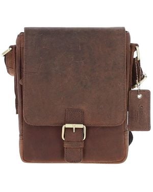 Ashwood Leather Compact Flap Over Bag - Brown