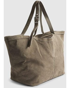 River Island Shopper Bag Buckle Handle Suede Zip Popper Leather - Brown