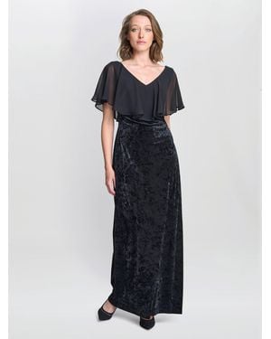 Gina Bacconi Daphne Velvet Maxi Dress With Chiffon Cape - Blue