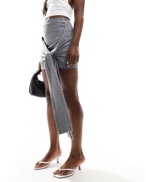 4th & Reckless Knitted Knot Detail Mini Skirt - Grey