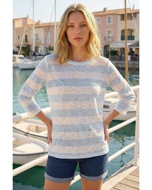 Roman Embellished Stripe Stretch Top - White