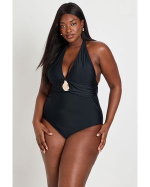 Boohoo Plus Plunge Trim Detail Swimsuit - Blue