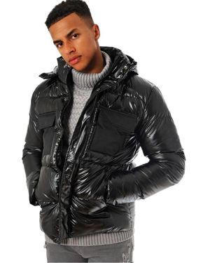 Soulstar Soul Star Puffer Jacket With Hood Shiny Quilted - Black
