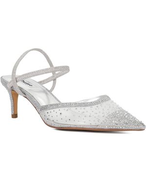 Dune Wf Charismatic Wide Fit Mesh Diamante Slingback Shoes - White