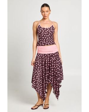 Boohoo Polka Dot Contrast Fold Over Waistband Midi Skirt - White