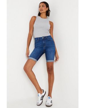 Dorothy Perkins Stretch Denim Knee Shorts - Blue