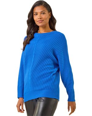 Roman Ribbed Geometric Print Batwing Jumper - Blue