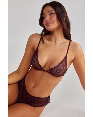 Nasty Gal Scallop Lace Bralette And Flutter Panty Set - Brown
