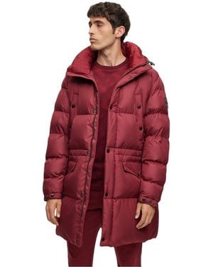 BOSS Solid Patterned Hooded Puffer Coat - Red