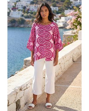 Roman Spiral Print Asymmetric Tunic Top - Pink