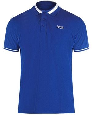 Roberto Cavalli Bold Stripe Collar Iris Polo Shirt Cotton - Blue