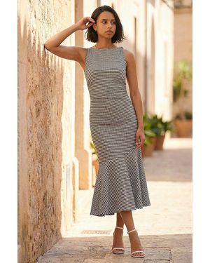 D.u.s.k Gingham Asymmetric Midi Dress - Grey