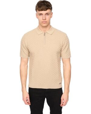 Duck and Cover Danvers Knitted Quarter Zip Polo Shirt - Natural