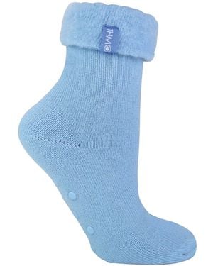 THMO 1 Pack Ladies Soft Plush Lined Slipper Bed Socks - Blue