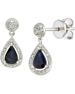DIAMANT L'ÉTERNEL 18kt Witgouden 0,25 Ct Diamanten Met Druppelvormige Saffierdruppeloorbellen - Blauw