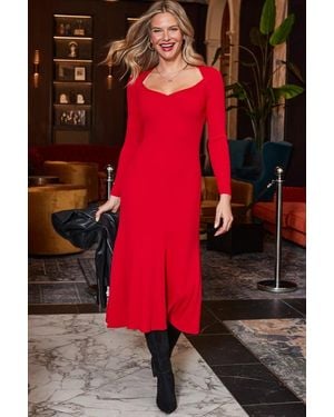 Sosandar Sweetheart Neckline Fit & Flare Midi Dress - Red