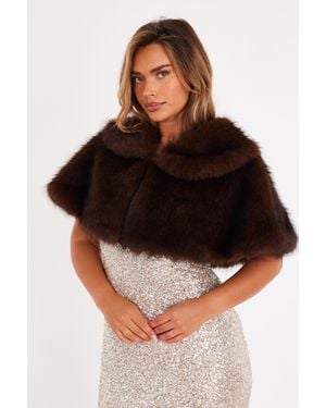 Quiz Collared Faux Fur Wrap - Black