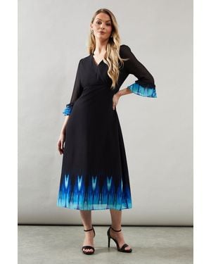 Wallis Ombre Print Flute Sleeve Chiffon Midi Dress - Blue