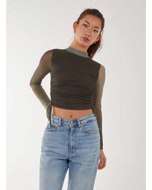 Pink Vanilla Long Sleeve Ombre Mesh Top - Blue