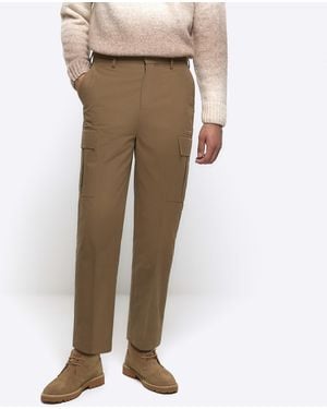 River Island Smart Trousers Tapered Fit Cargo Cotton - Natural