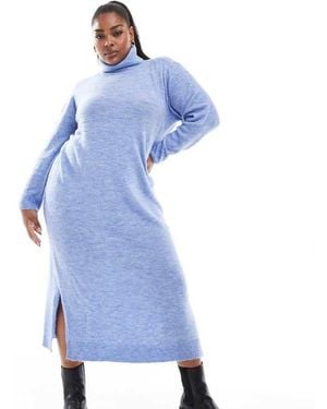 Pieces Plus Curve Roll Neck Maxi Jumper Dress - Blue