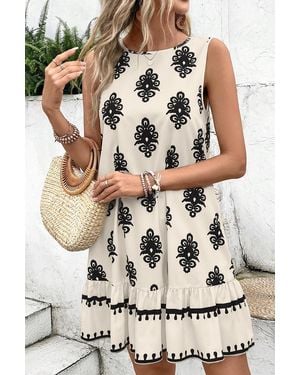 Azura Exchange Geometric Printed Sleeveless Hollowed Bowknot Back Mini Dress - Natural