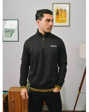 Lambretta Tipped Quarter Zip Sweatshirt - Black