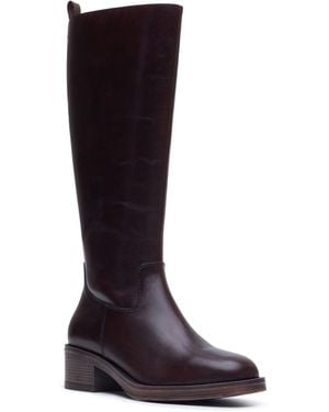 Hush Puppies Antonia Long Leather Chocolate Heeled Knee High Boots - Brown