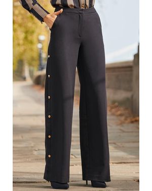 Sosandar Wide Leg Trousers With Side Poppers - Black